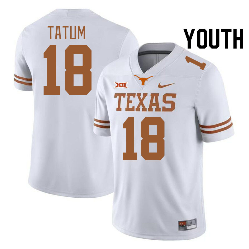 Youth #18 Joe Tatum Texas Longhorns College Football Jerseys Stitched-White